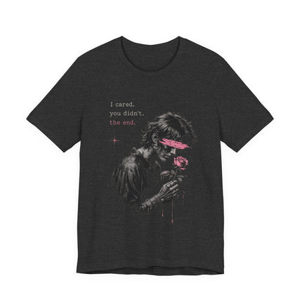 Romantic Goth Tee — Blindfolded Figure Holding Rose Graphic T-Shirt
