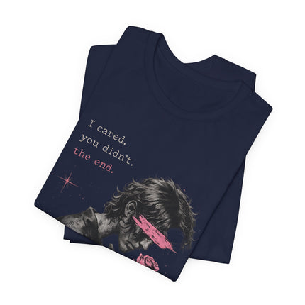 Romantic Goth Tee — Blindfolded Figure Holding Rose Graphic T-Shirt