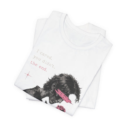 Romantic Goth Tee — Blindfolded Figure Holding Rose Graphic T-Shirt