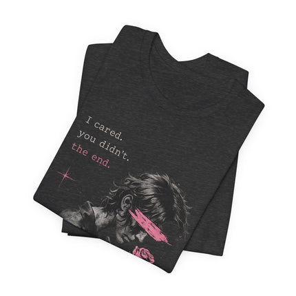 Romantic Goth Tee — Blindfolded Figure Holding Rose Graphic T-Shirt