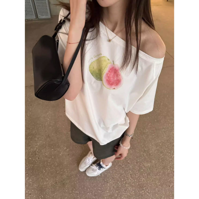 Off-shoulder Spicy Girl Slash-neck Short-sleeve T-shirt
